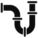 Simple black icon of a bent plumbing pipe with several joints, resembling a typical P-trap or U-bend used under sinks, on a light background.
